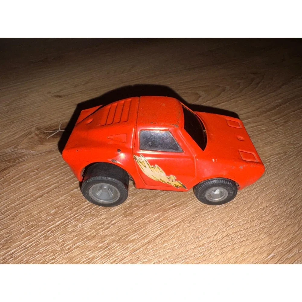 Vintage Corvette Stingray Orange‎ Metal Toy Car Pressed Steel Race Car